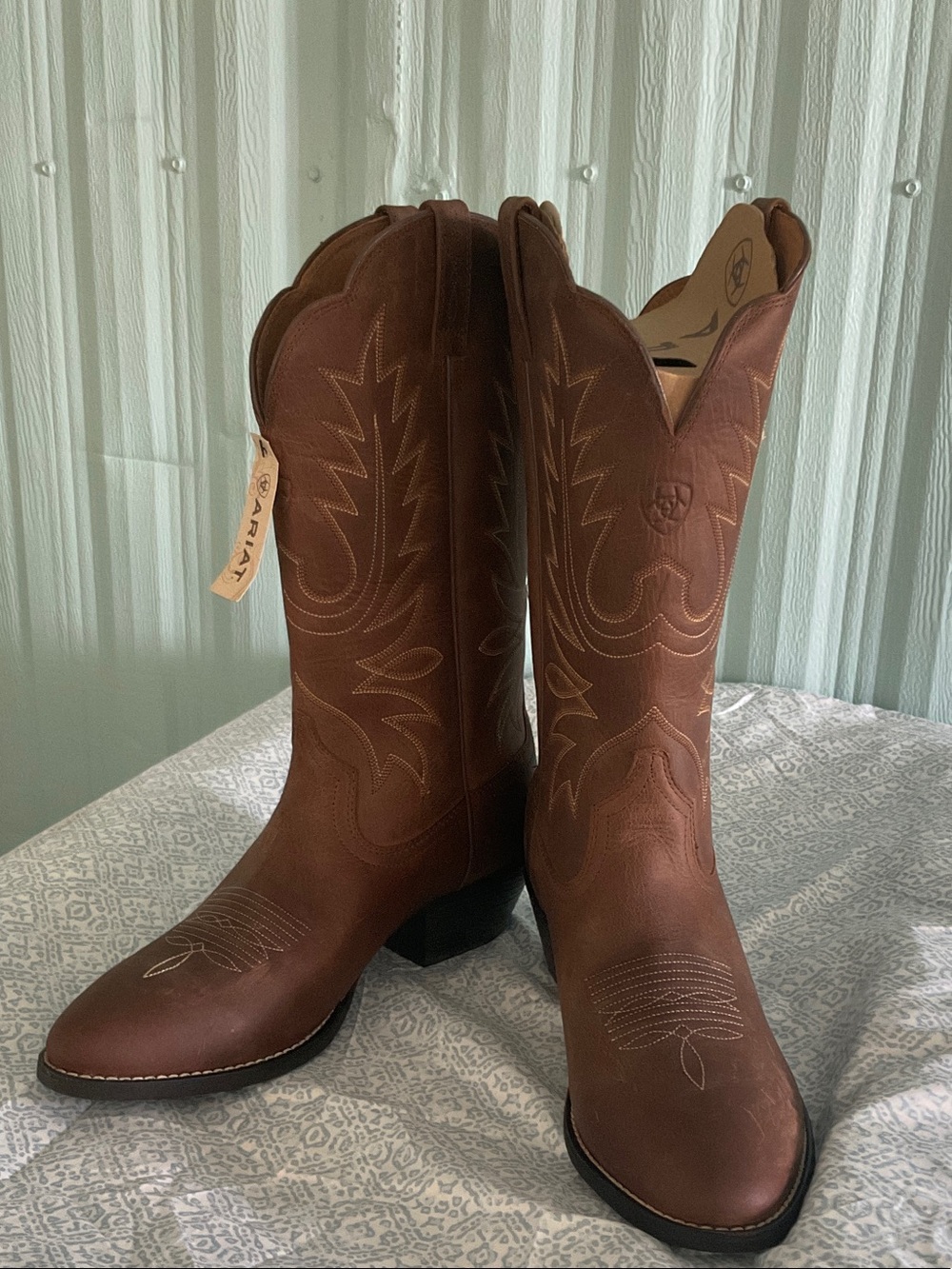Ariat Heritage R Toe Brown Western Stitch-Detail Cowboy Boots NEW Size 9.5